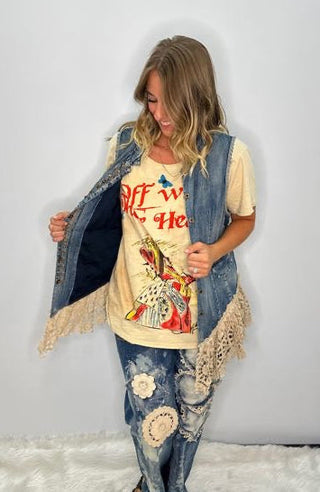 Enchanted Lace-Trimmed Chambray Vest | Artisanal Denim by Jaded Gypsy