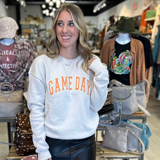 Cream Crewneck sweatshirt with "Game Day" printed in bold orange text across the chest Tennessee Vols
