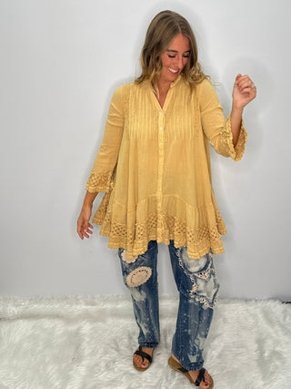 Jaded Gypsy Sunset Horizon Lace Tunic Top | Oatmeal Cotton Couture