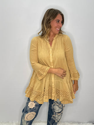 Jaded Gypsy Sunset Horizon Lace Tunic Top | Oatmeal Cotton Couture