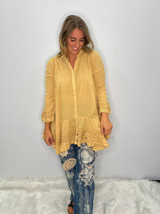 Jaded Gypsy Sunset Horizon Lace Tunic Top | Oatmeal Cotton Couture