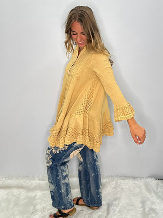 Jaded Gypsy Sunset Horizon Lace Tunic Top | Oatmeal Cotton Couture