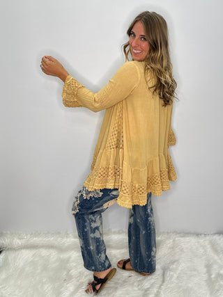 Jaded Gypsy Sunset Horizon Lace Tunic Top | Oatmeal Cotton Couture