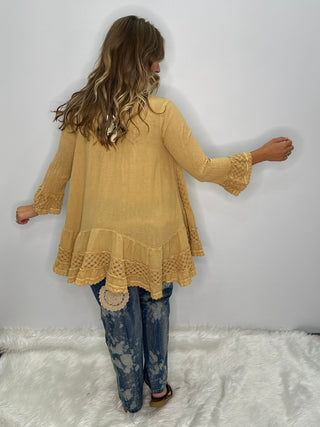Jaded Gypsy Sunset Horizon Lace Tunic Top | Oatmeal Cotton Couture