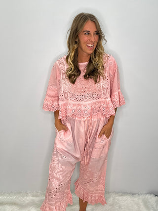 Jaded Gypsy Softly Worn Eyelet Top - Rose