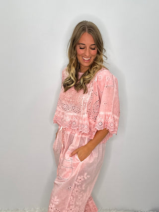 Jaded Gypsy Softly Worn Eyelet Top - Rose