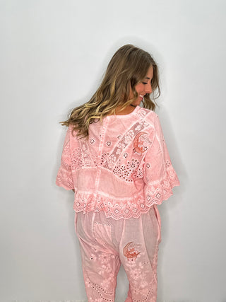 Jaded Gypsy Softly Worn Eyelet Top - Rose