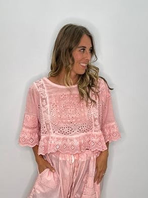 Jaded Gypsy Softly Worn Eyelet Top - Rose