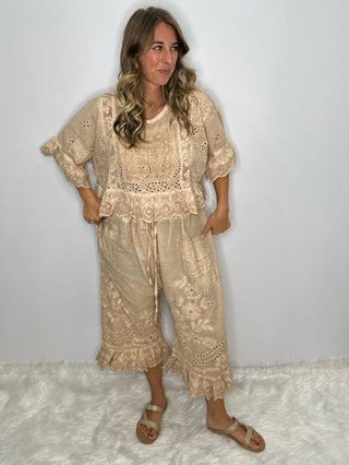 Jaded Gypsy Heirloom Eyelet Cotton Top in Oatmeal
