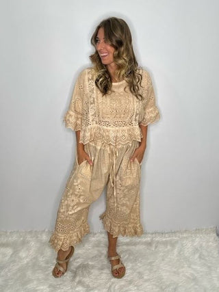 Jaded Gypsy Heirloom Eyelet Cotton Top in Oatmeal