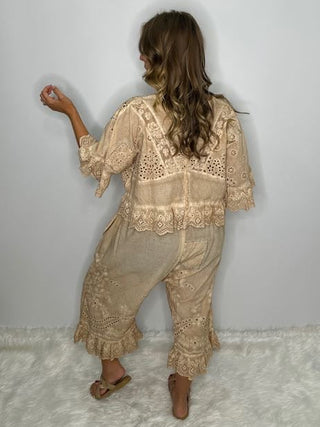 Jaded Gypsy Heirloom Eyelet Cotton Top in Oatmeal