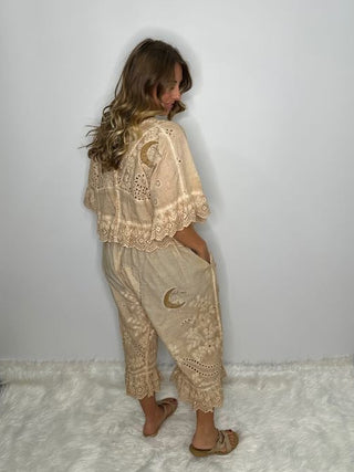 Jaded Gypsy Heirloom Eyelet Cotton Top in Oatmeal