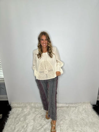 Jaded Gypsy Celestial Drift Artisan Blouse – Parchment Cotton