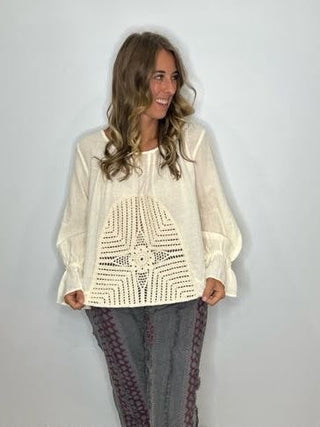 Jaded Gypsy Celestial Drift Artisan Blouse – Parchment Cotton
