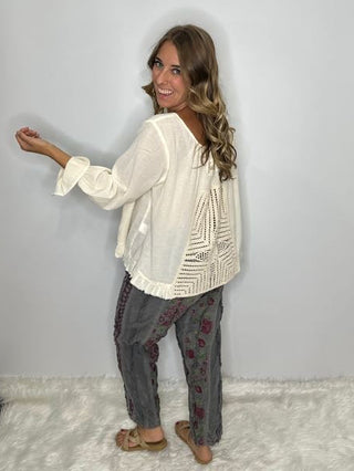 Jaded Gypsy Celestial Drift Artisan Blouse – Parchment Cotton