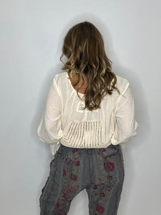 Jaded Gypsy Celestial Drift Artisan Blouse – Parchment Cotton