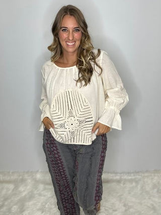 Jaded Gypsy Celestial Drift Artisan Blouse – Parchment Cotton