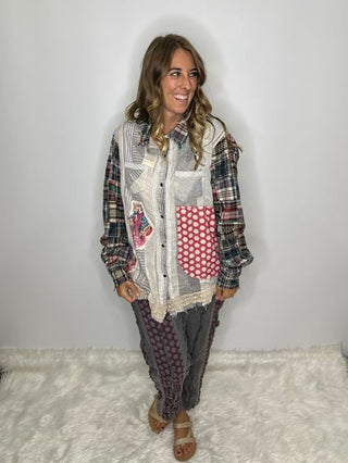 Star Dreamer Moon Thread Cotton Shirt | Artisanal Patchwork By Jaded Gypsy