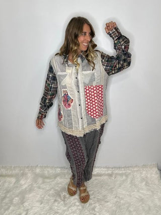 Star Dreamer Moon Thread Cotton Shirt | Artisanal Patchwork By Jaded Gypsy