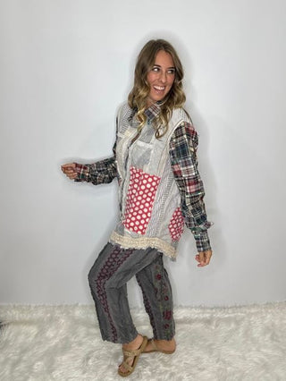 Star Dreamer Moon Thread Cotton Shirt | Artisanal Patchwork By Jaded Gypsy