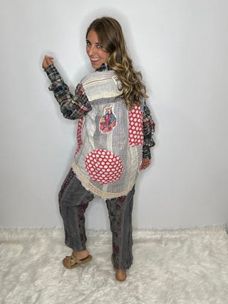 Star Dreamer Moon Thread Cotton Shirt | Artisanal Patchwork By Jaded Gypsy
