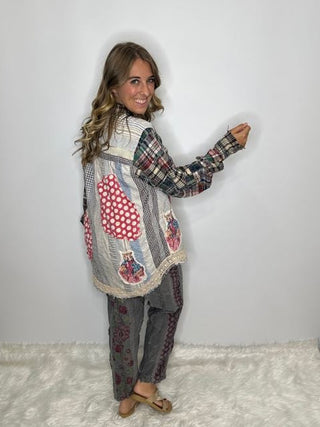 Star Dreamer Moon Thread Cotton Shirt | Artisanal Patchwork By Jaded Gypsy