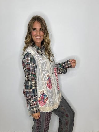 Star Dreamer Moon Thread Cotton Shirt | Artisanal Patchwork By Jaded Gypsy