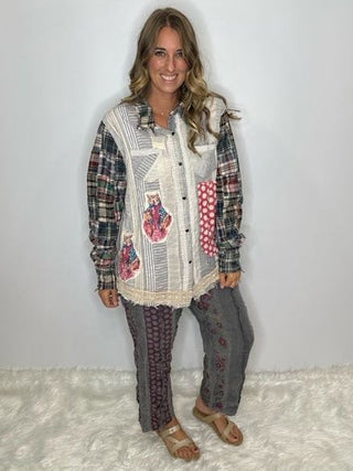 Star Dreamer Moon Thread Cotton Shirt | Artisanal Patchwork By Jaded Gypsy