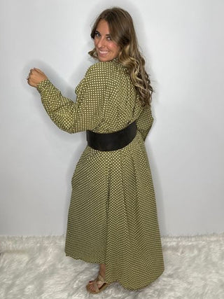 Jaded Gypsy Sweet Nothings Maxi: Artisanal Olive Dot Shirt Dress