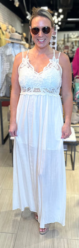 Boho Crochet Maxi Dress in Off-White