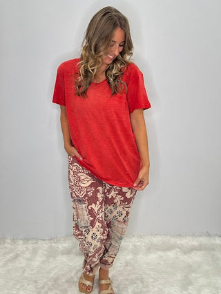 Moon Dance V-Neck Tee - Watermelon - Jaded Gypsy