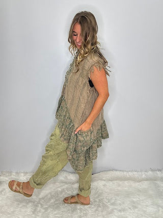 Jaded Gypsy HONEYDEW Artisanal Floral Patchwork RUFFLE TANK