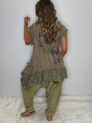 Jaded Gypsy HONEYDEW Artisanal Floral Patchwork RUFFLE TANK