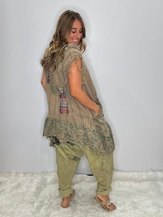 Jaded Gypsy HONEYDEW Artisanal Floral Patchwork RUFFLE TANK