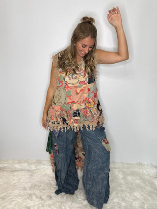 Jaded Gypsy | Ruffle Up High-Lo Cotton Top - Floral Dreams - Reversible