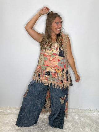 Jaded Gypsy | Ruffle Up High-Lo Cotton Top - Floral Dreams - Reversible