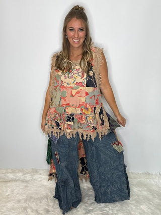 Jaded Gypsy | Ruffle Up High-Lo Cotton Top - Floral Dreams - Reversible