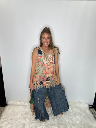 Jaded Gypsy | Ruffle Up High-Lo Cotton Top - Floral Dreams - Reversible