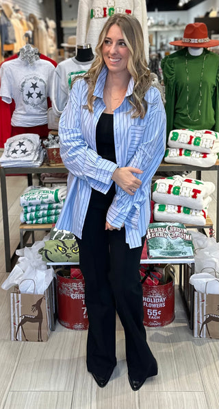 Boyfriend Striped Button Up Shirt - White Lily Boutique