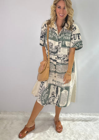 McCutters linen cotton blend button-down collared shirt dress in neutral color, one size fits most