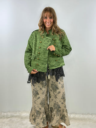 Jaded Gypsy Wandering Soul: Reversible Olive Damask Jacket