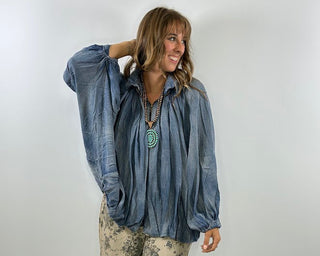 Willow Sky Artisanal Chambray Top | Jaded Gypsy Luxury