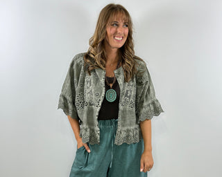 Softly Worn Eyelet Top - Charcoal by Jaded Gypsy