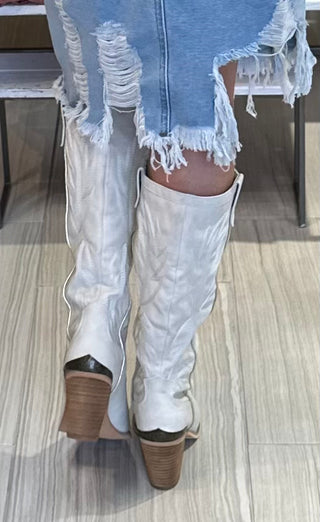 Prestone Faux Leather Embroidered Boots - White Lily Boutique
