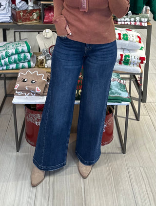 High Rise Waist Slightly Distressed Detail Tummy Control Jean - White Lily Boutique