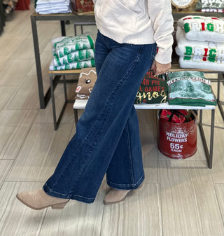 High Rise Waist Slightly Distressed Detail Tummy Control Jean - White Lily Boutique