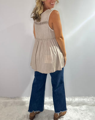 Womens loose fit V-neck babydoll knit top in Taupe or soft pink, casual, lightweight fabric with flowy silhouette