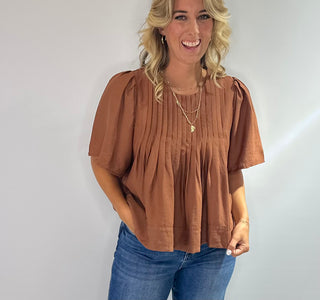 Elegant Copper Brown blouse featuring sublet pin tuck detailing across the front