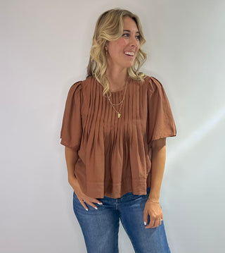 Pin Tuck Blouse in Clay