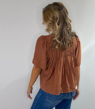 Pin Tuck Blouse in Clay